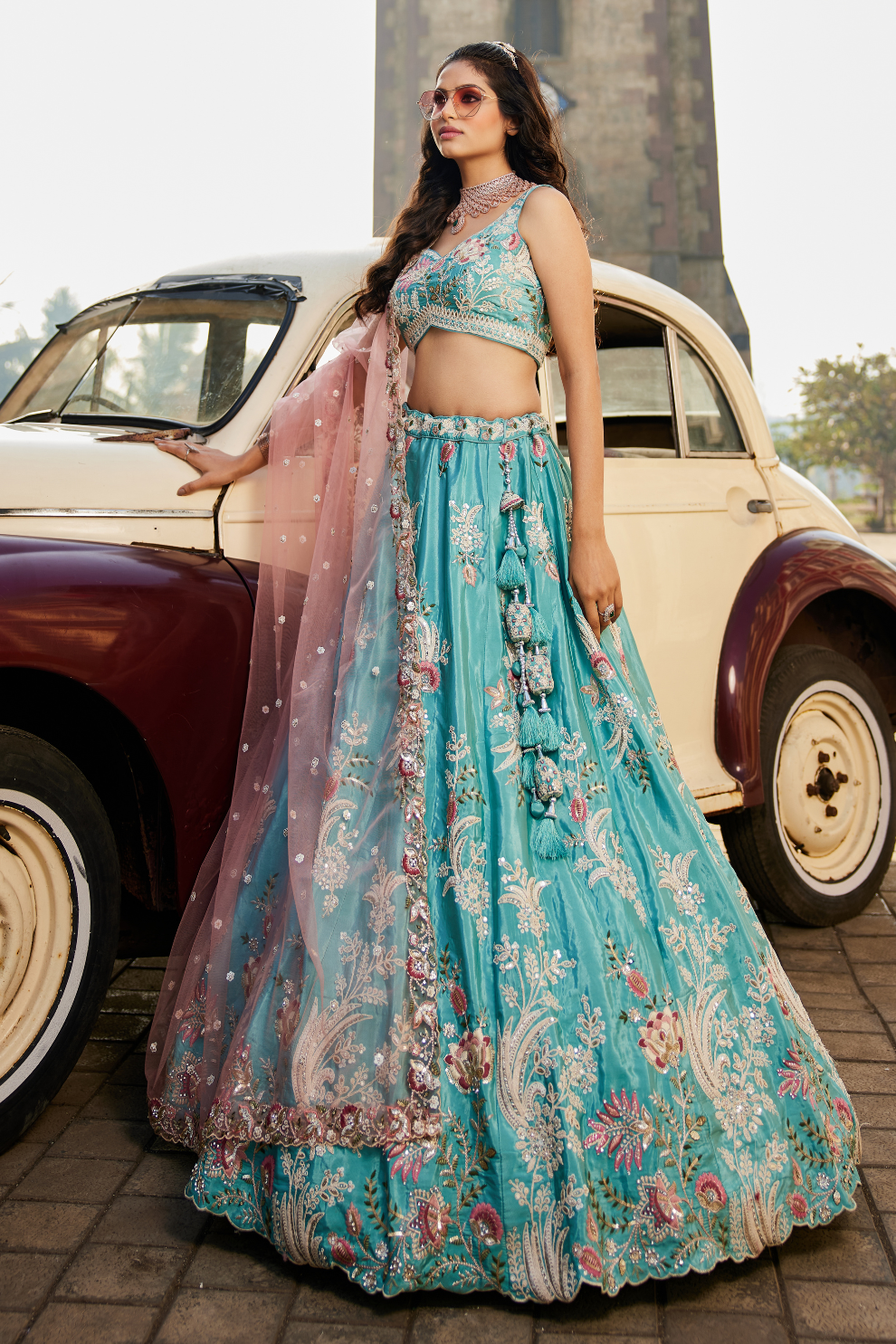 Satin Silk Lehenga Choli & Dupatta with Sequins Embroidery