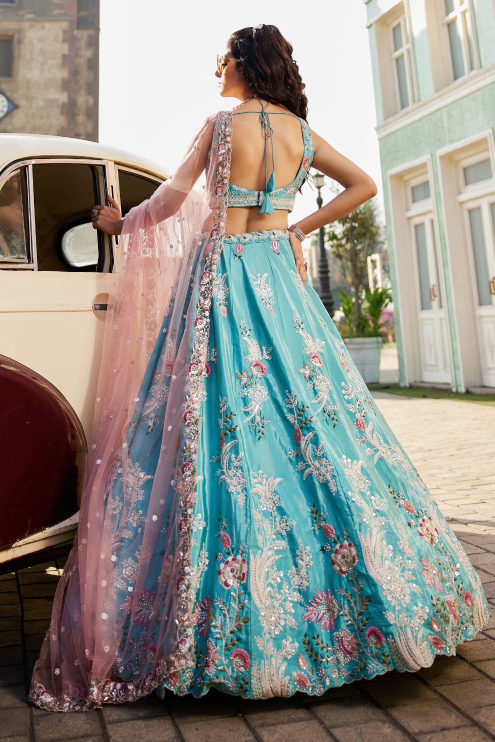 Satin Silk Lehenga Choli & Dupatta with Sequins Embroidery