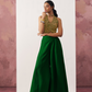 Elegant Green And Gold Jacquard Crop Top Set In Art Silk