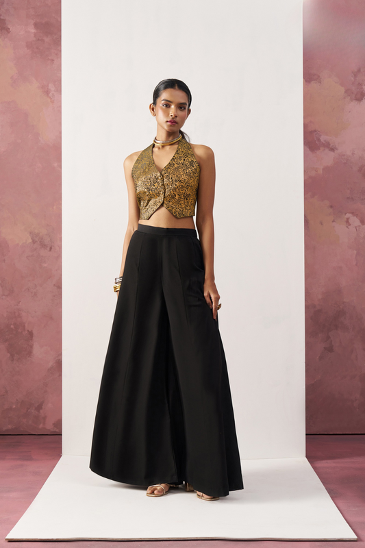 Sophisticated Black Jacquard Palazzo for Evening Parties