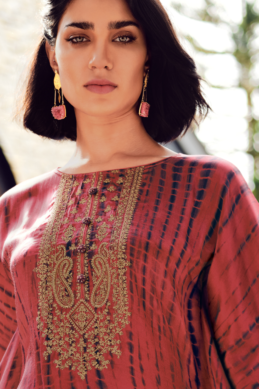 Elegant Shibori Pattern Viscose Kaftan with Pants