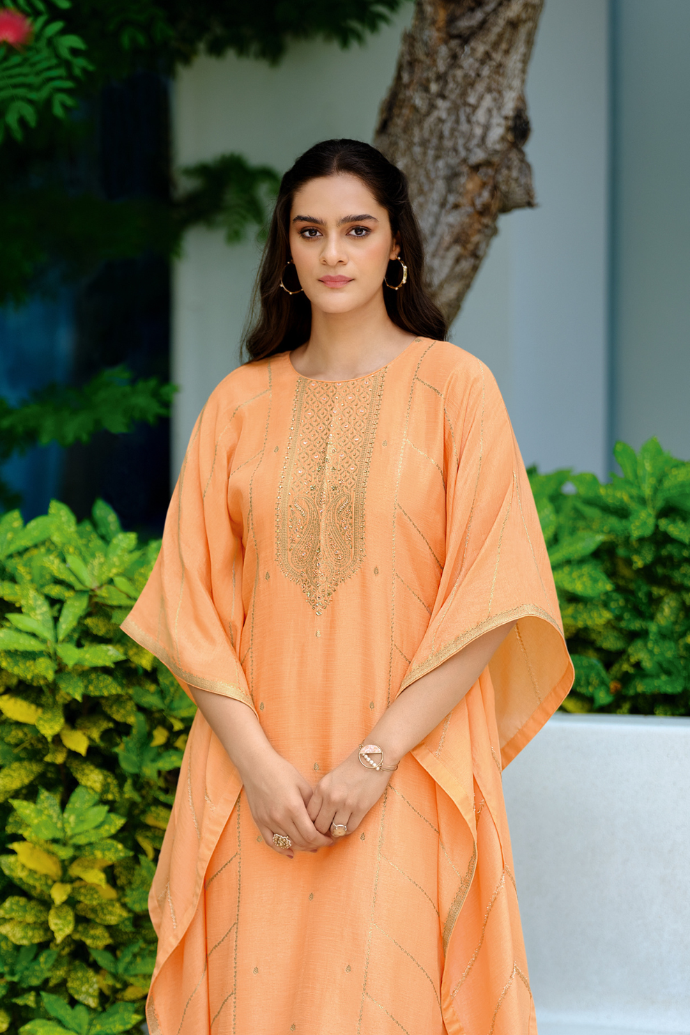 Viscose Woven Zari Kaftan with Coordinated Straight Pant