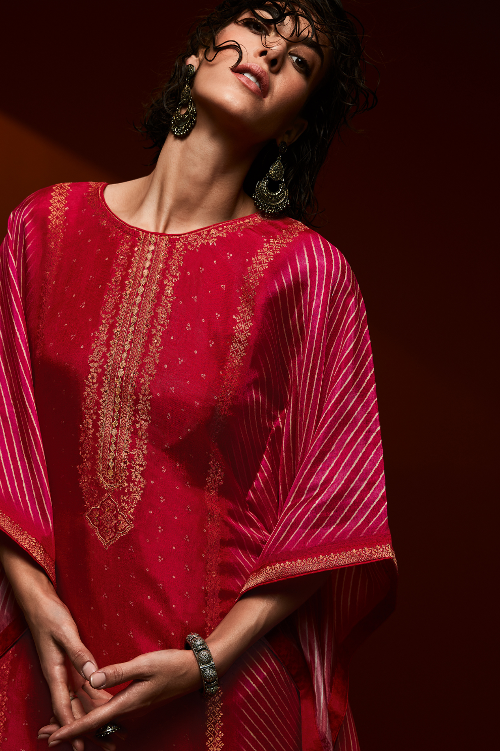 Viscose Bandhani Handwork Kaftan with Digital Print