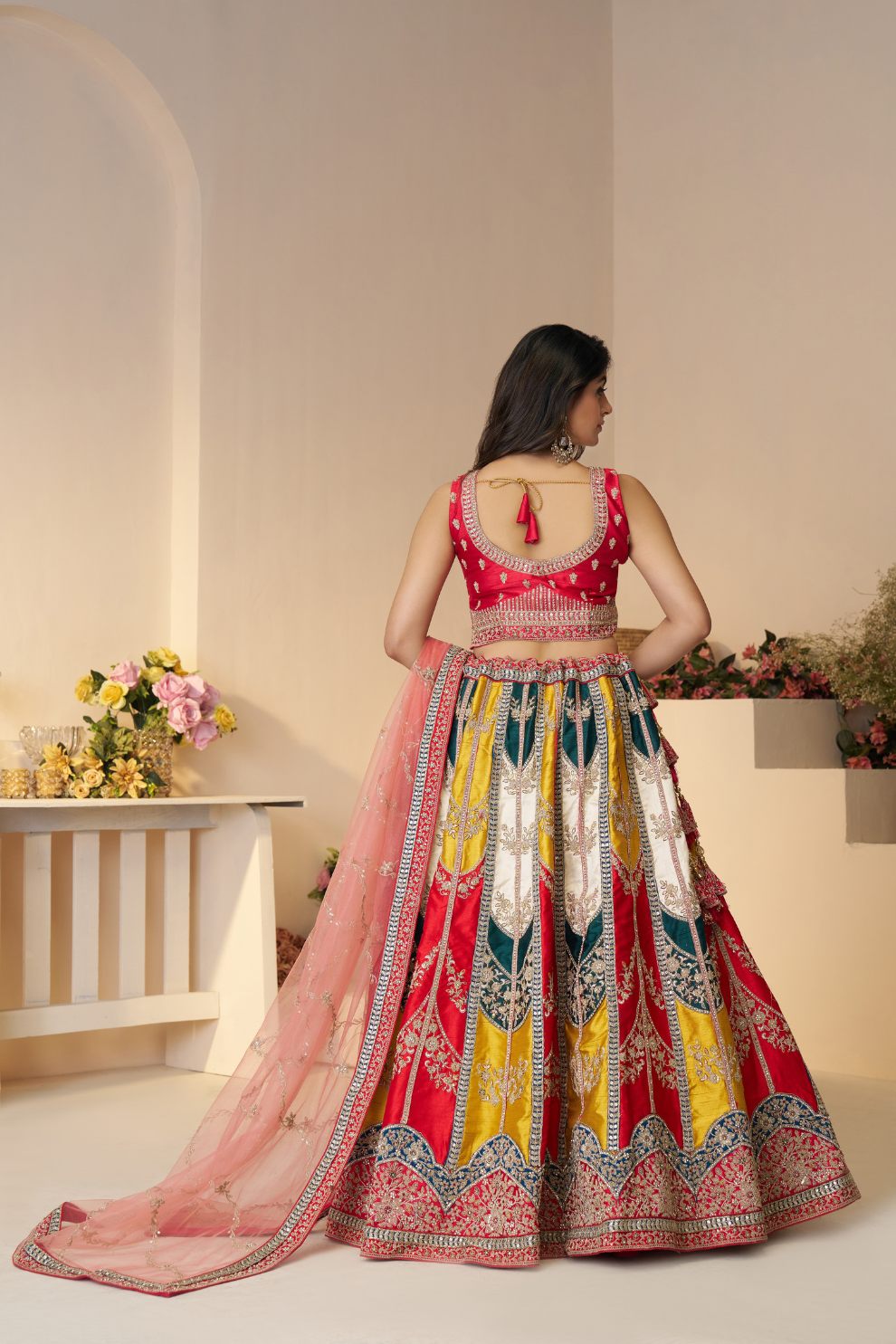 Radiant Multicolor Zari Lehenga – A Showstopper for Brides & Haldi Moments