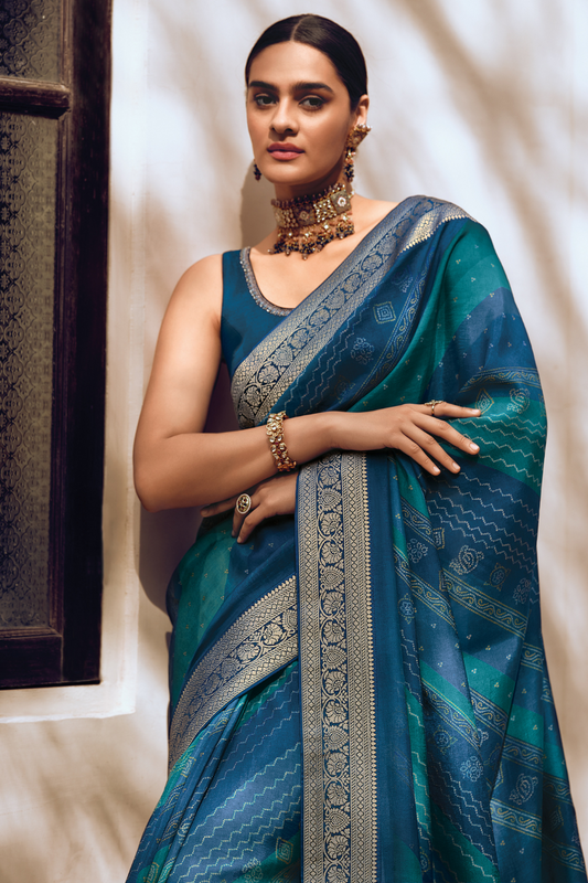 Vibrant Viscose Silk Bandhani Print Saree with Blouse Piece