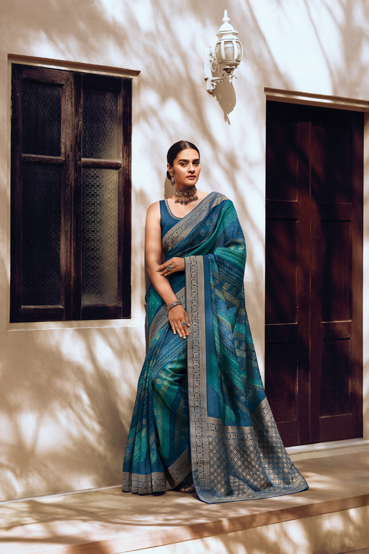 Vibrant Viscose Silk Bandhani Print Saree with Blouse Piece
