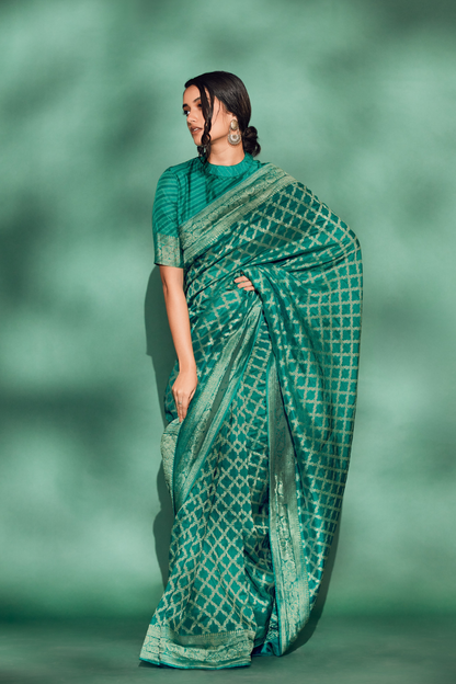 Classic Viscose Woven Solid Saree with Matching Blouse