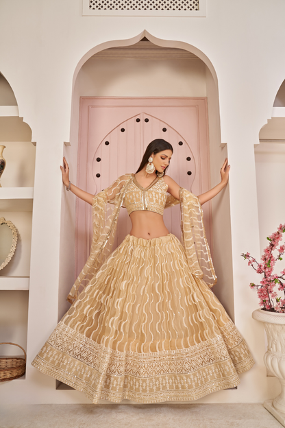 Beautifully Embroidered Net Lehenga with Sequin and Thread Detailing