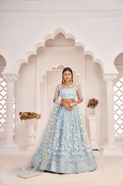Designer Net Lehenga Set with Thread and Sequin Embroidery