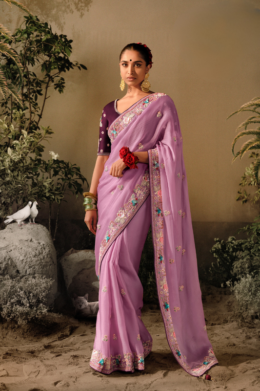 Puce Embroidery Banarasi Dola Silk Designer Saree for Occasions