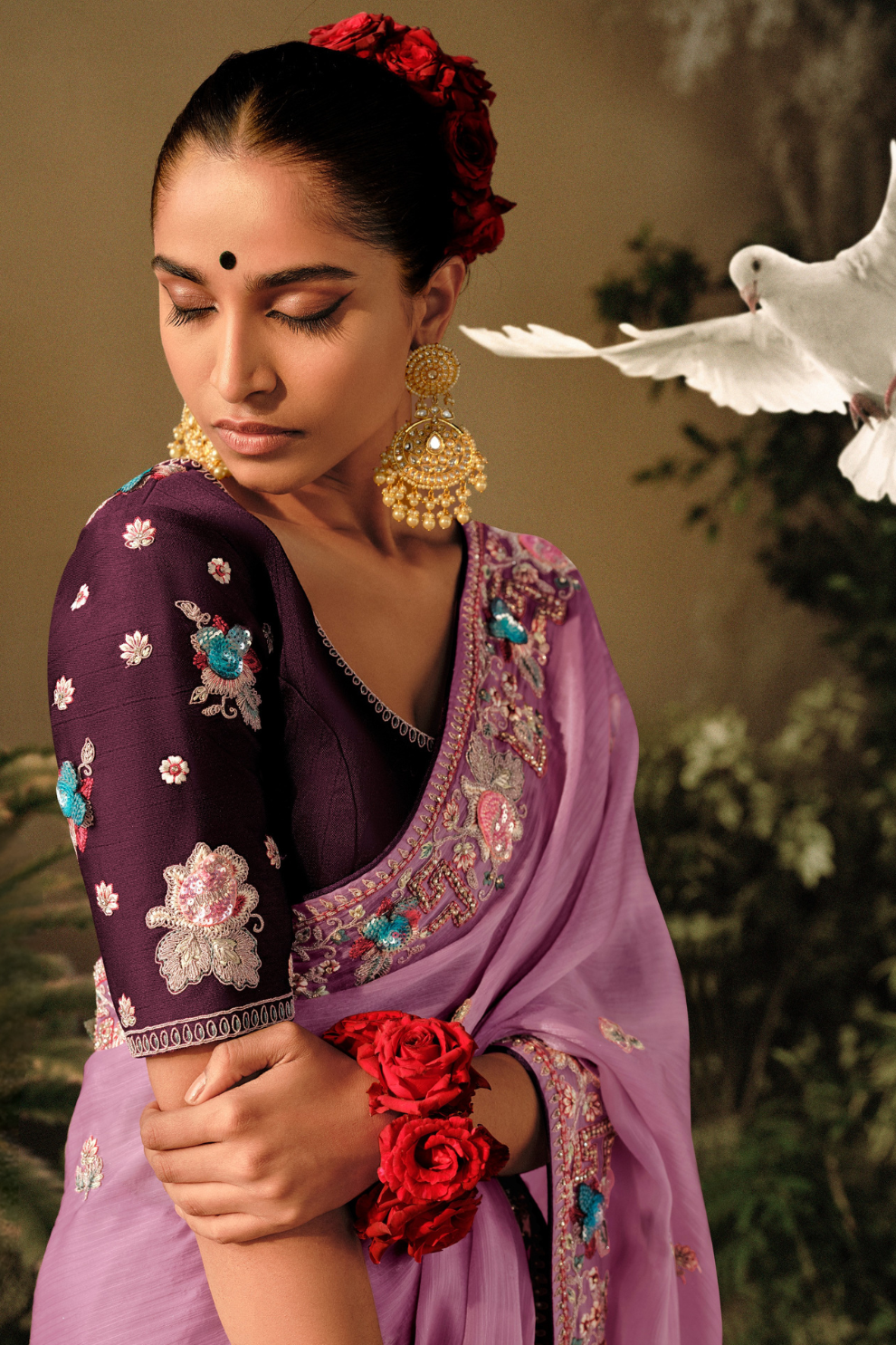 Puce Embroidery Banarasi Dola Silk Designer Saree for Occasions