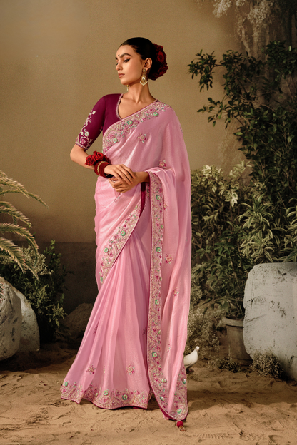 Classic Embroidered Silk Wedding Saree with Matching Blouse Piece