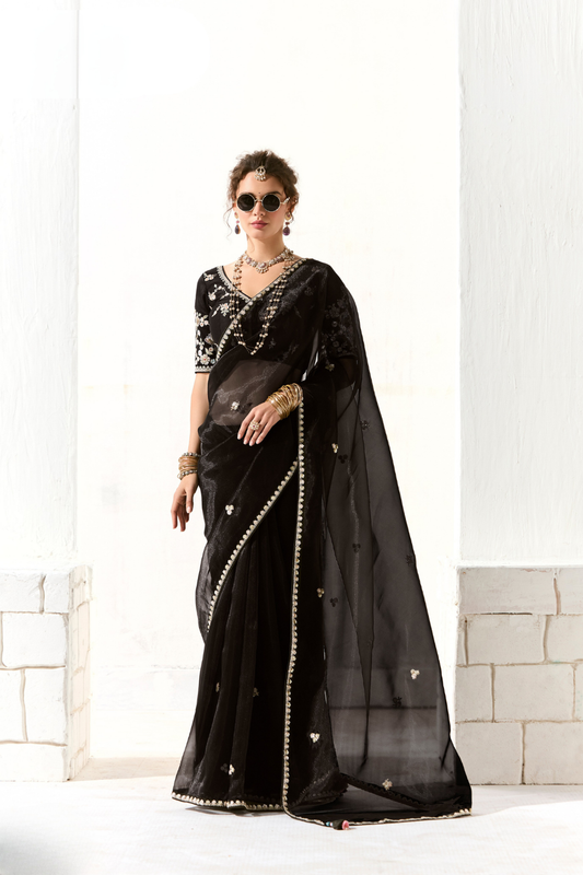 Tissue Silk Saree with Heavy Embroidered Border for Grand Occasions