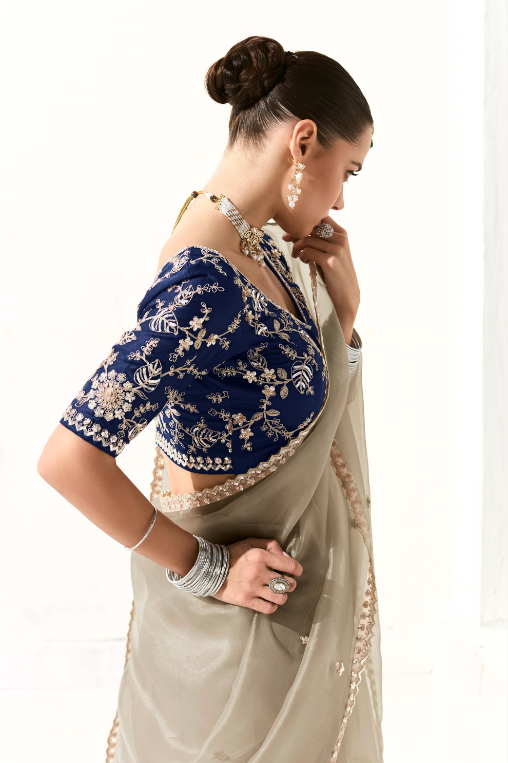 Tissue Silk Saree with Heavy Embroidered Border for Grand Occasions