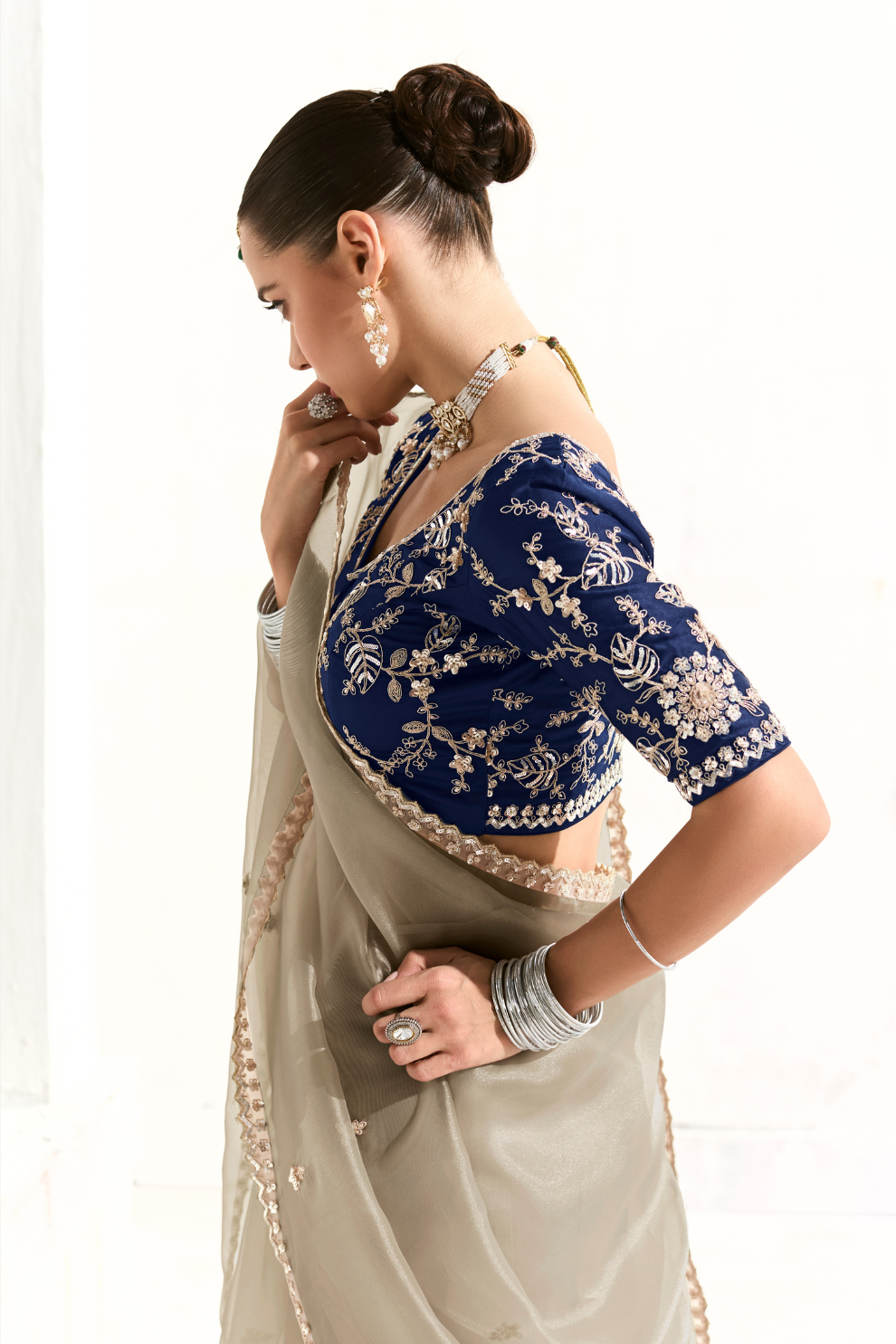 Tissue Silk Saree with Heavy Embroidered Border for Grand Occasions