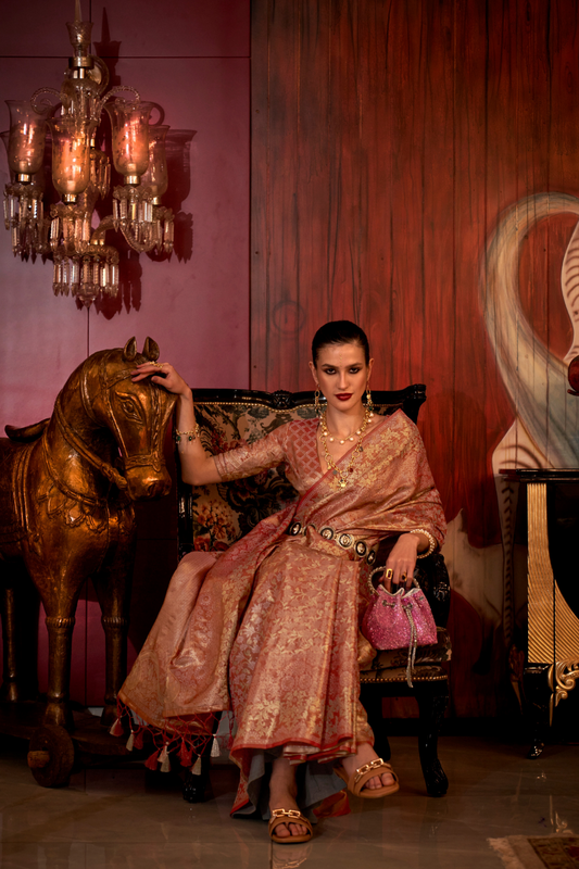 Zari Woven Banarasi Silk Blend Saree with Regal Detailing