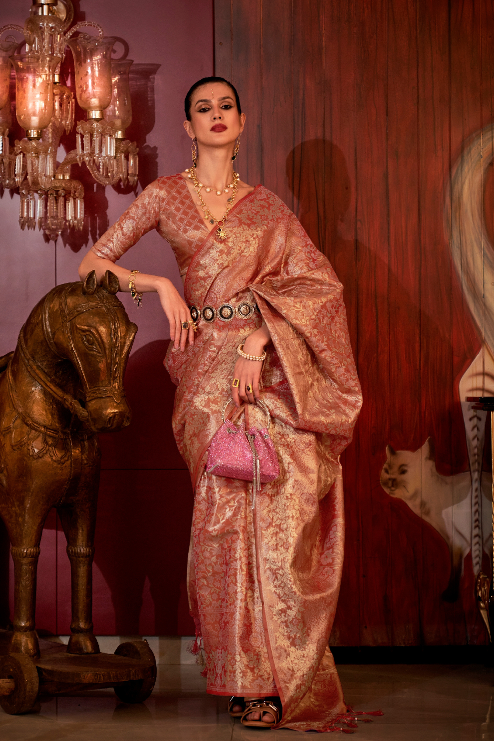 Zari Woven Banarasi Silk Blend Saree with Regal Detailing