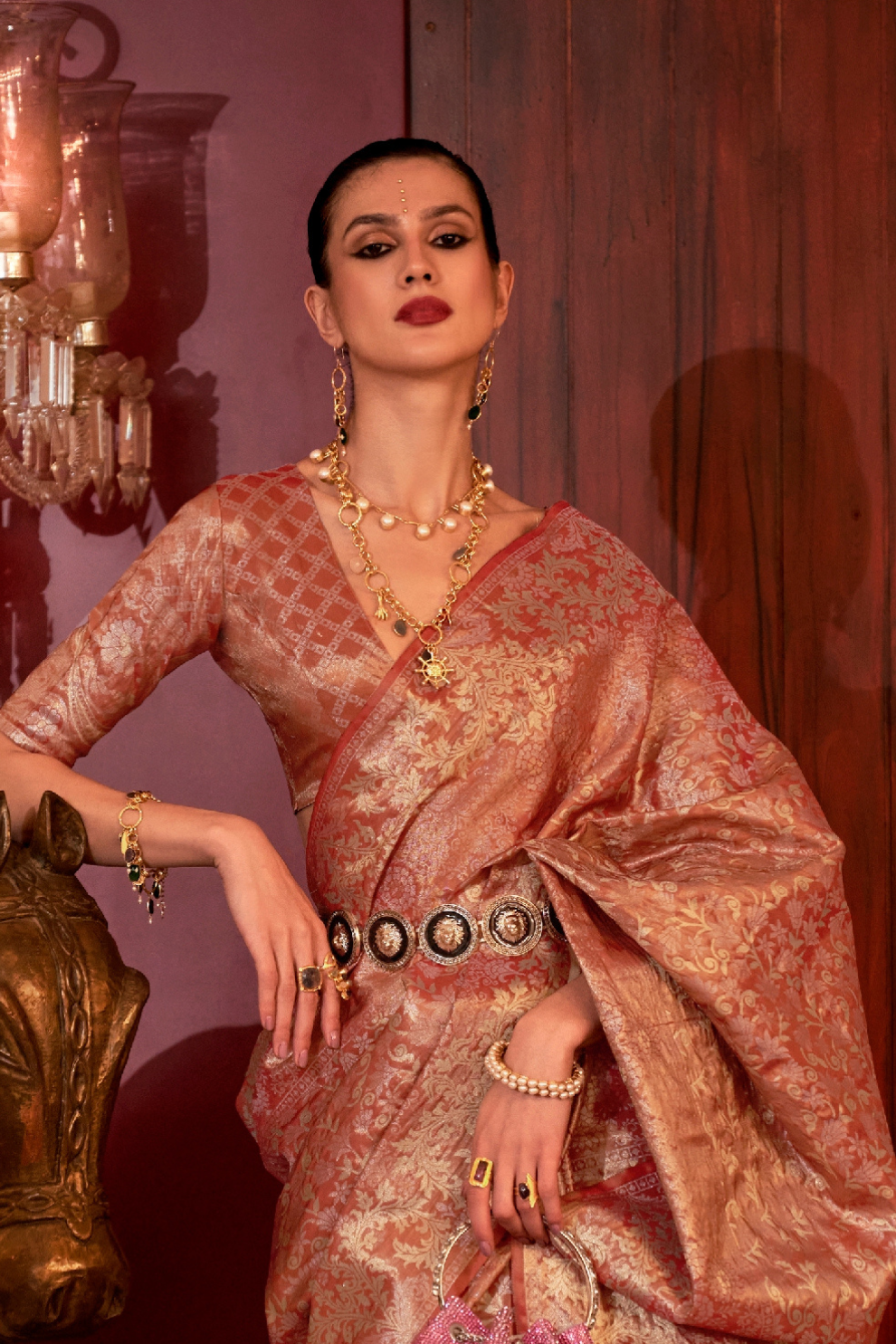Zari Woven Banarasi Silk Blend Saree with Regal Detailing