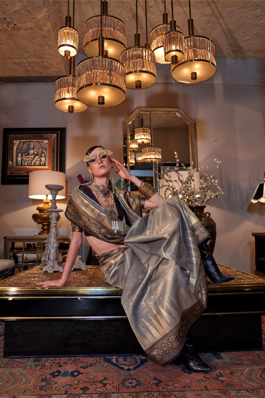 Tissue Silk Saree with Intricate Handloom Weaving Art