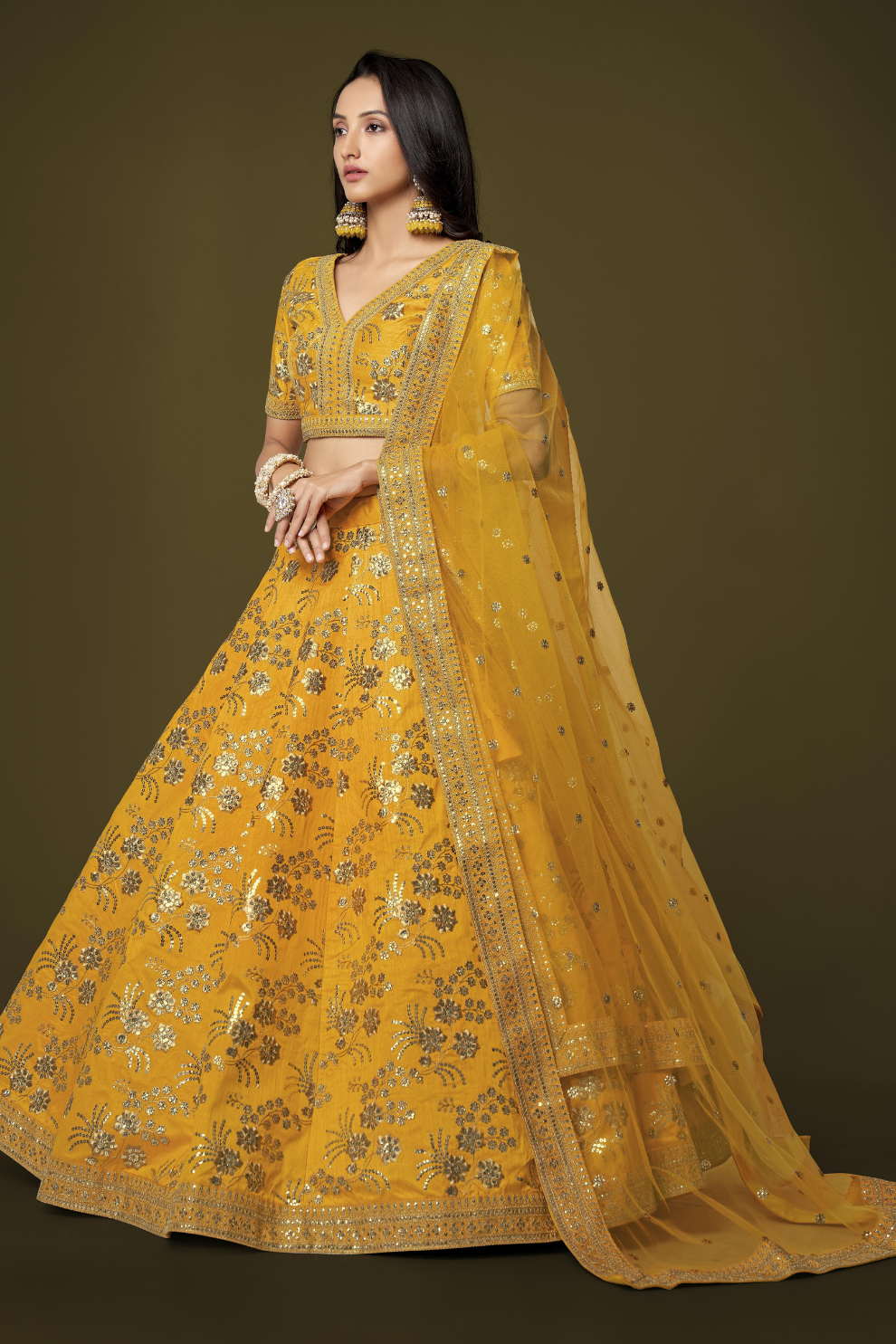 Traditional Slub Silk Lehenga Choli with Sequin Detailing