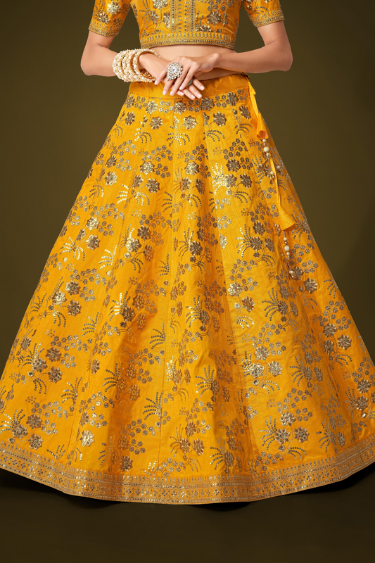 Traditional Slub Silk Lehenga Choli with Sequin Detailing