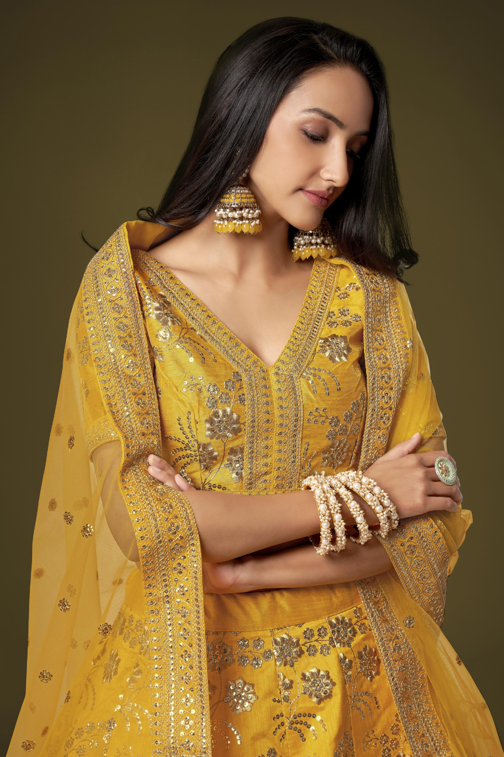 Traditional Slub Silk Lehenga Choli with Sequin Detailing