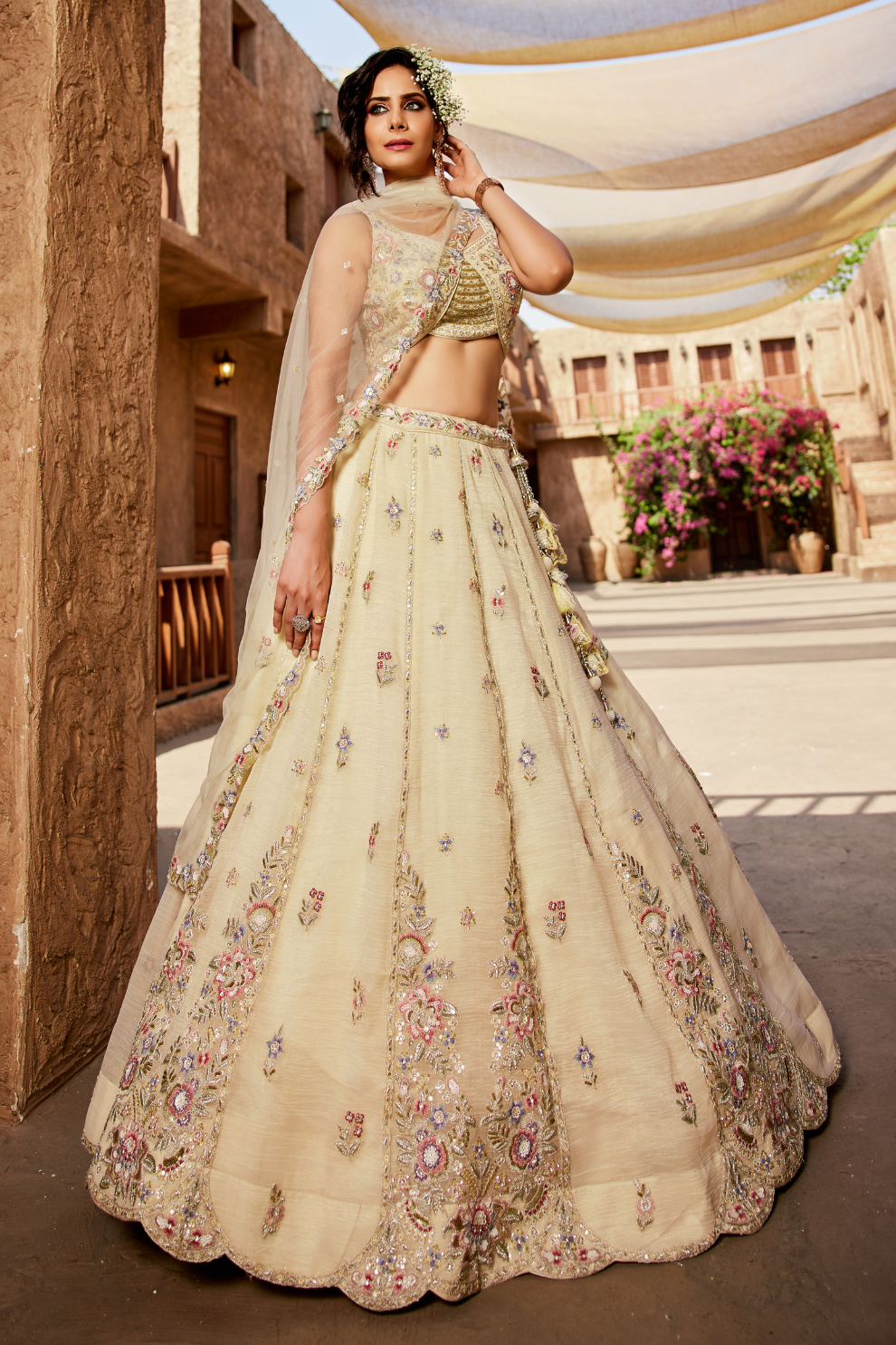 Designer Tissue Lehenga Choli & Dupatta Featuring Sequins Work