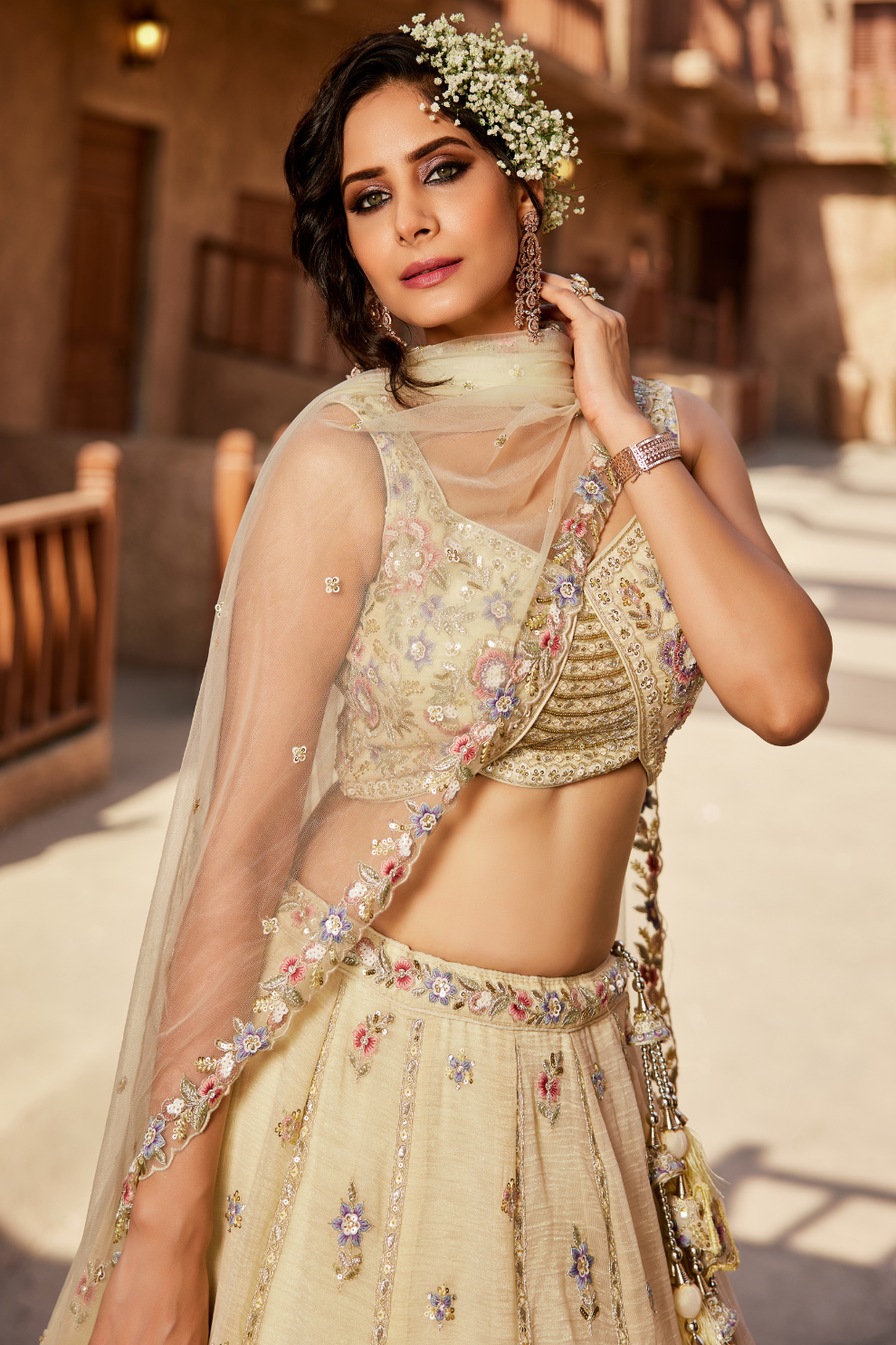 Designer Tissue Lehenga Choli & Dupatta Featuring Sequins Work