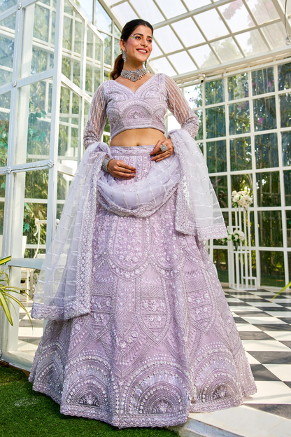 Graceful Net Lehenga Choli Ensemble with Beads