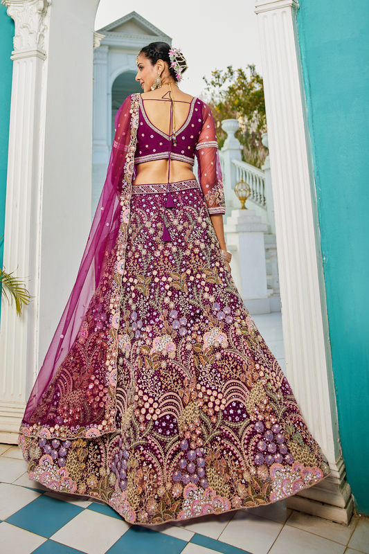 Designer Net Lehenga Choli with Coding and Zarkan Embroidery