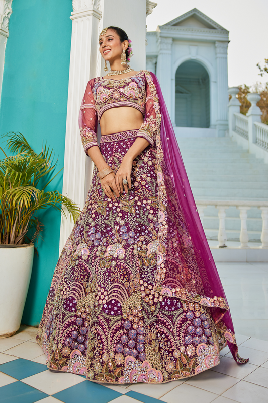 Designer Net Lehenga Choli with Coding and Zarkan Embroidery