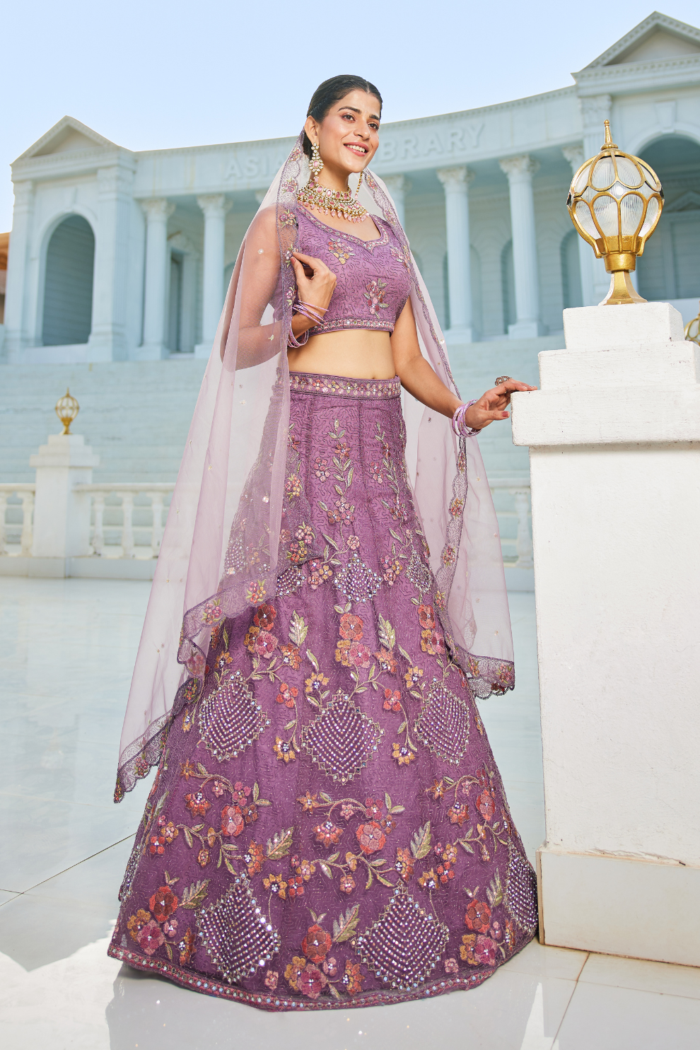 Designer Net Lehenga Choli & Dupatta with Handcrafted Coding