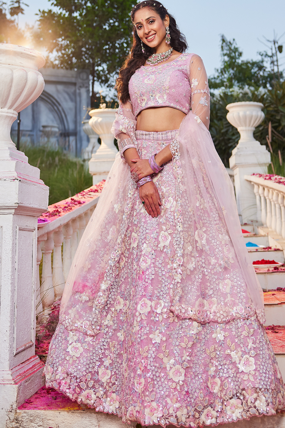 Designer Net Lehenga Choli with Intricate Sequins and Zarkan Work