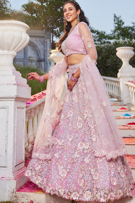 Designer Net Lehenga Choli with Intricate Sequins and Zarkan Work