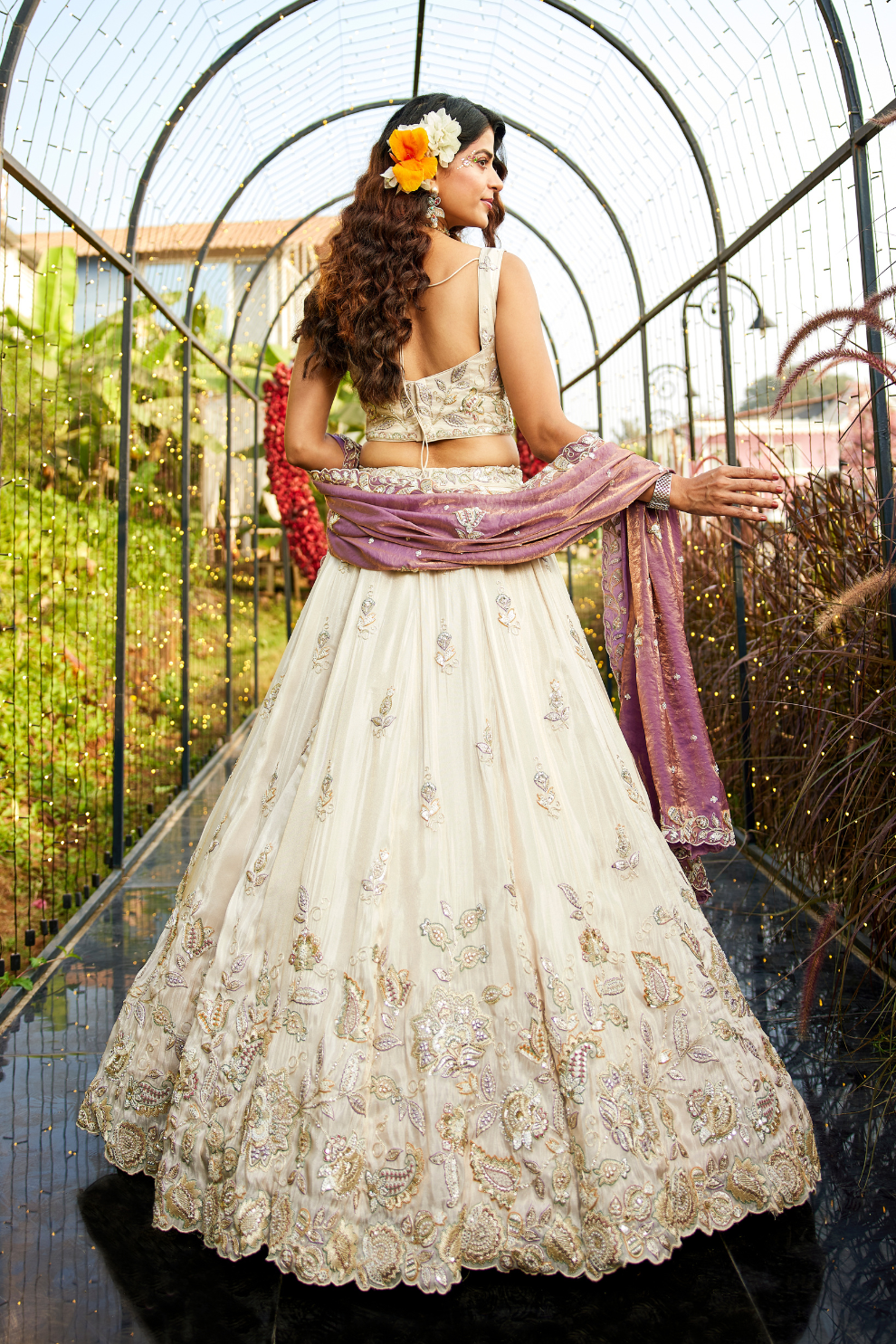 Elegant Tissue Lehenga Choli with Sequins and Thread Embroidery and Matching Dupatta