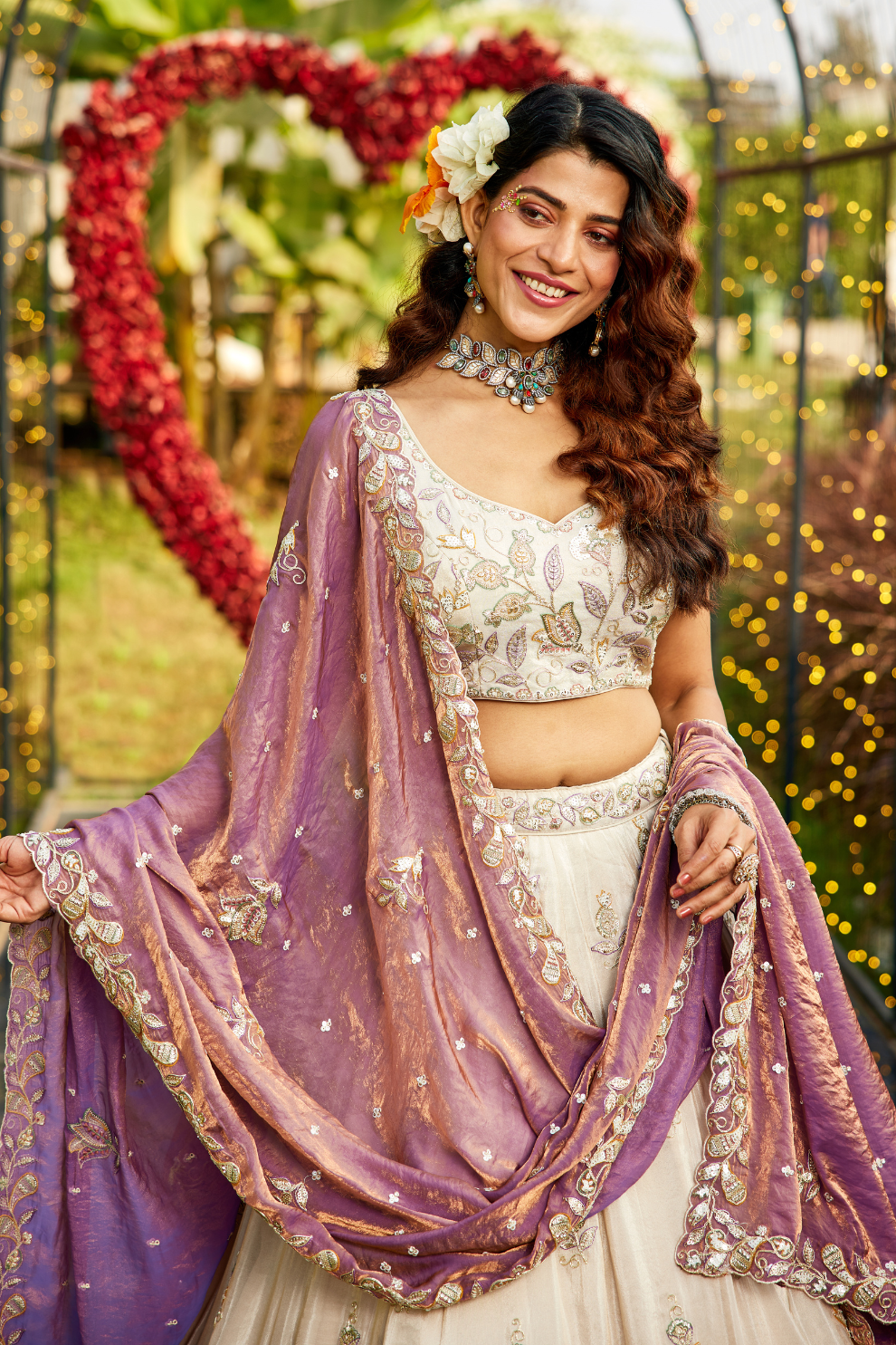 Elegant Tissue Lehenga Choli with Sequins and Thread Embroidery and Matching Dupatta