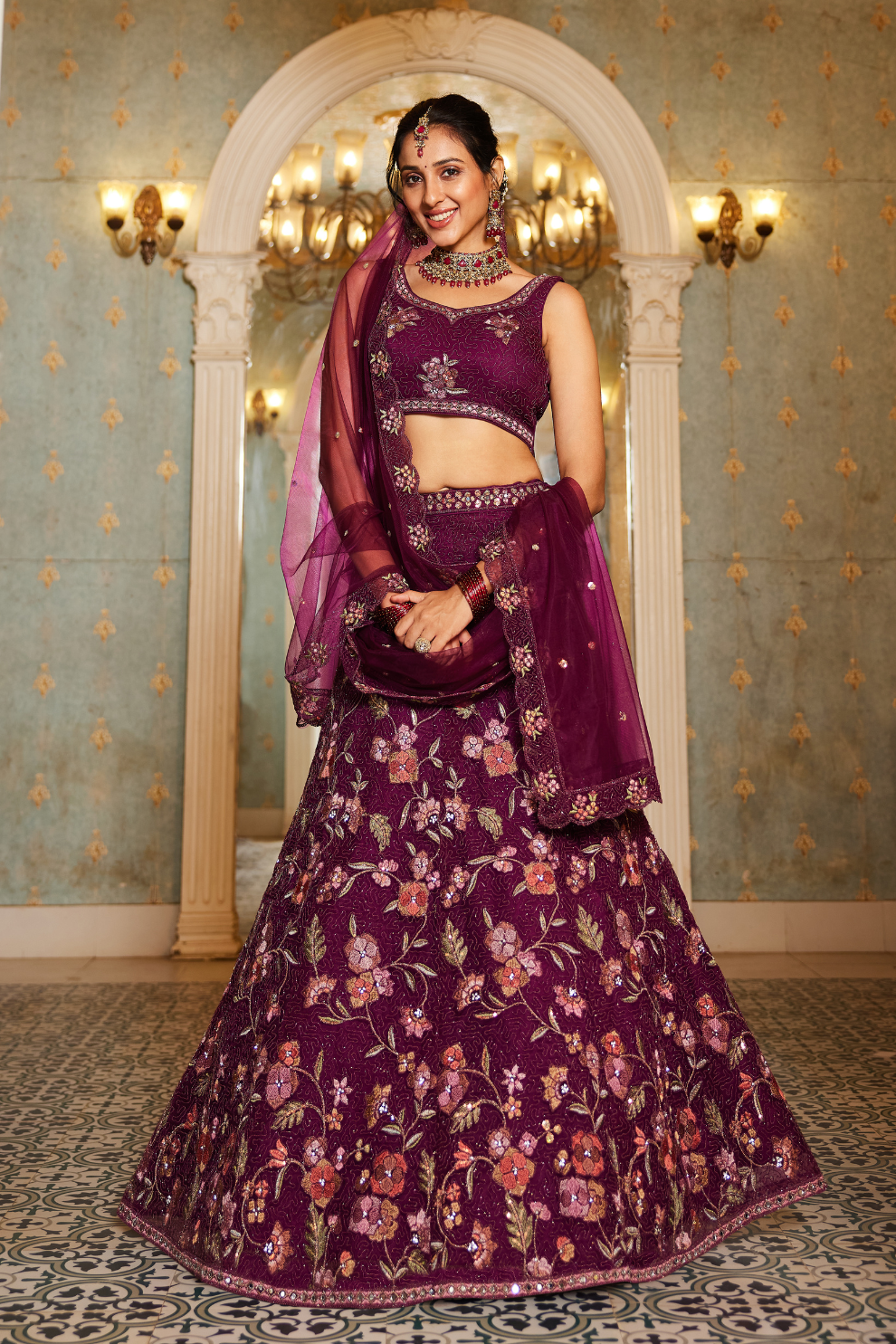 Traditional Net Lehenga Choli & Dupatta with Rich Coding