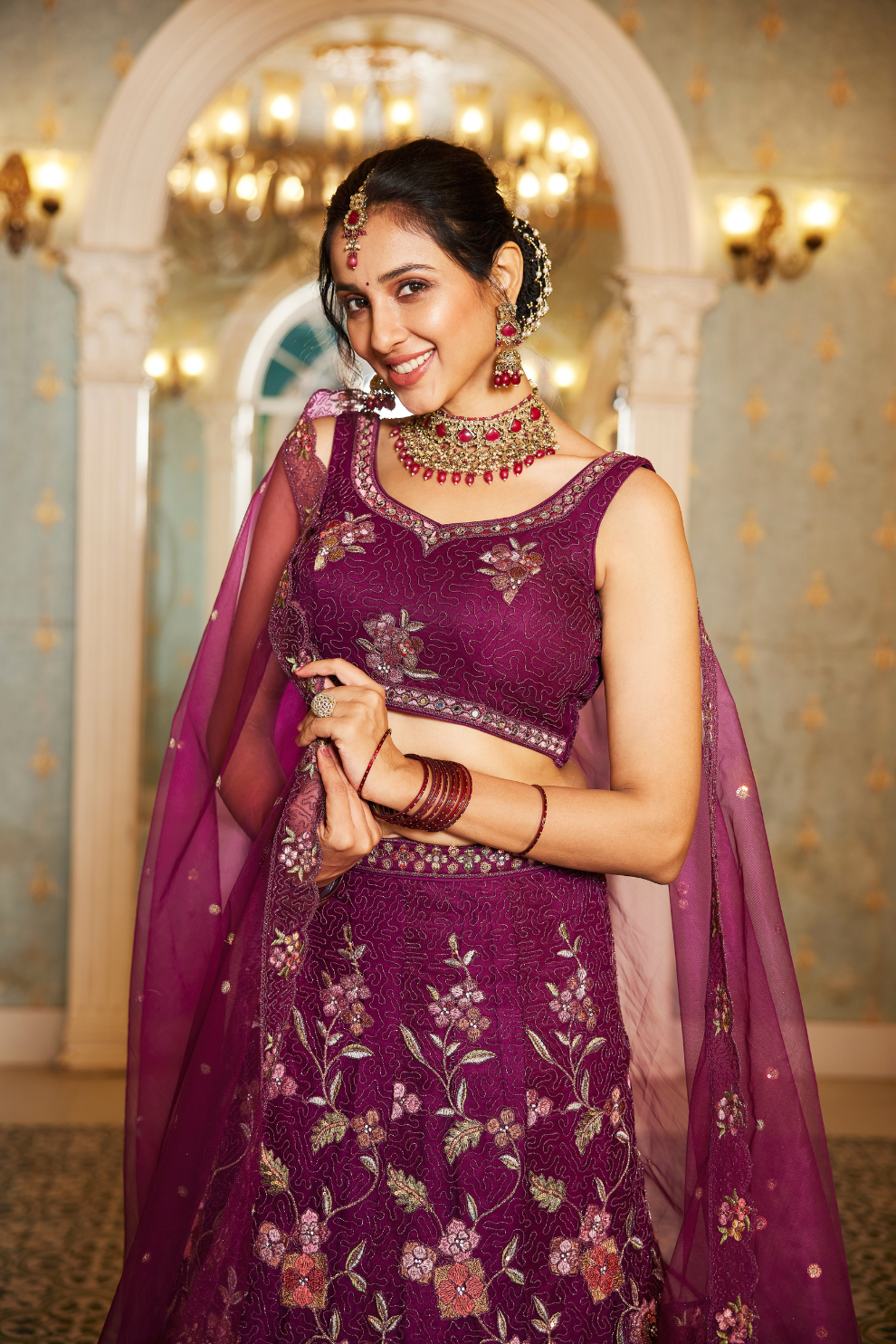Traditional Net Lehenga Choli & Dupatta with Rich Coding