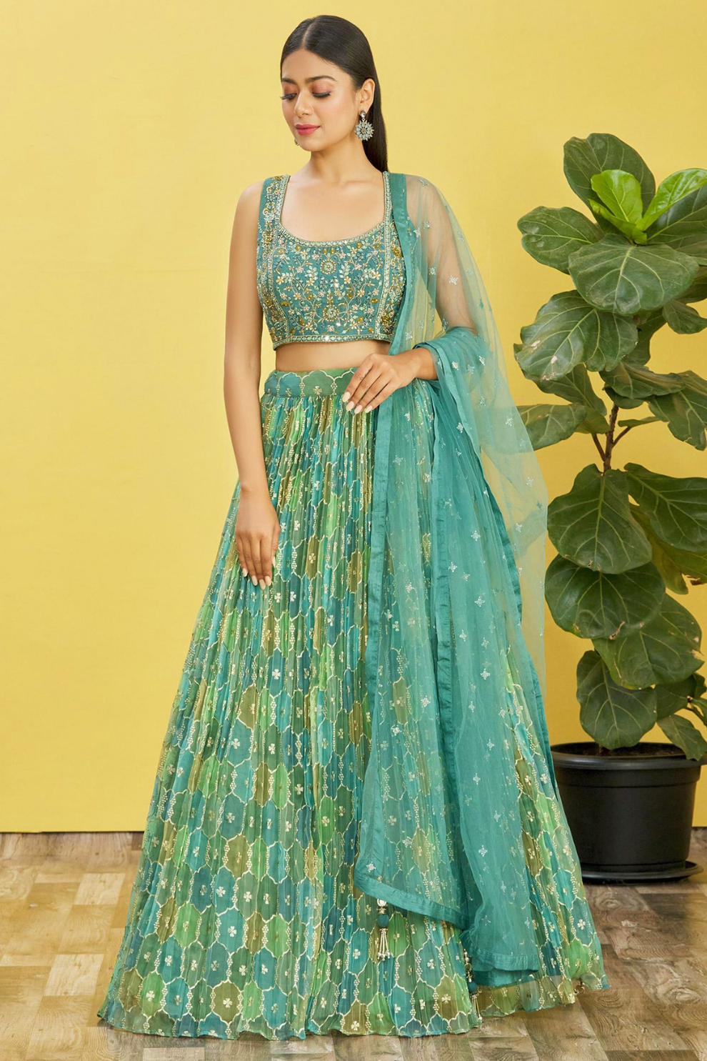 Vibrant Digital Printed Organza Lehenga Choli with Contemporary Flair