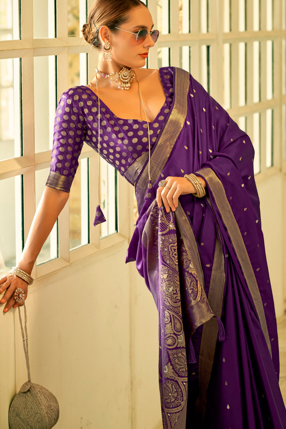 Pure Satin Handwoven Saree with Rich Zari Weaving - LaVante Fashion