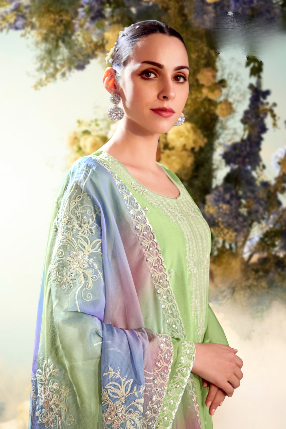 Silk Lilac Party Wear Straight Salwar Suit with Embroidery Work