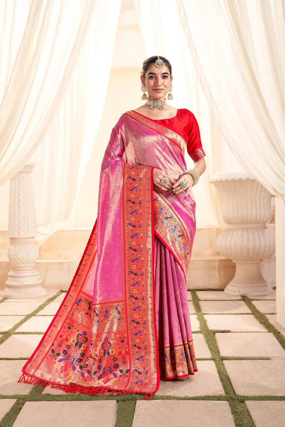 Heritage Paithani Tissue Silk with Traditional Zari Weaving - LaVante Fashion
