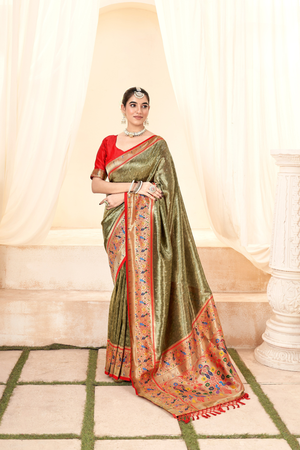Heritage Paithani Tissue Silk with Traditional Zari Weaving - LaVante Fashion