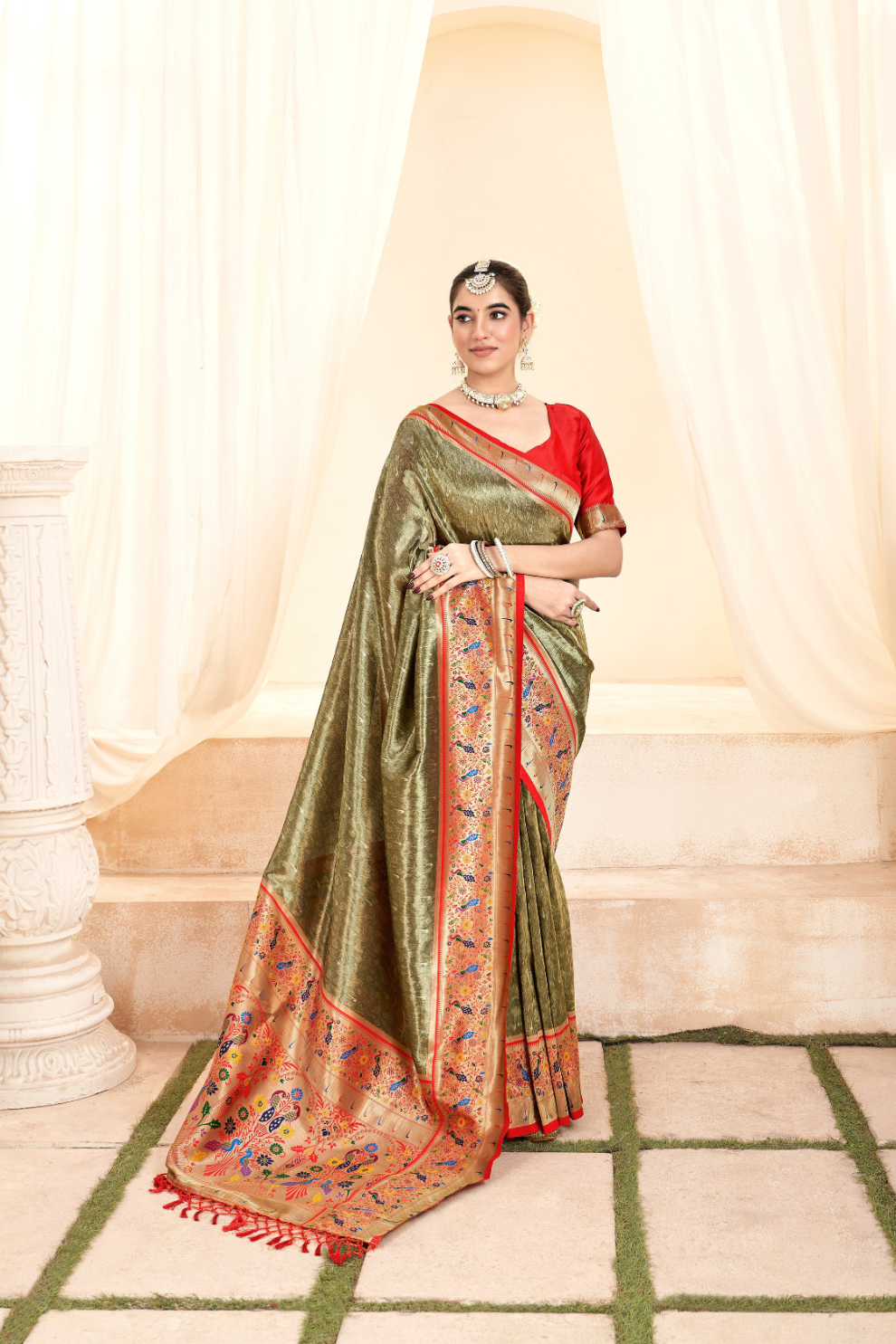 Heritage Paithani Tissue Silk with Traditional Zari Weaving - LaVante Fashion