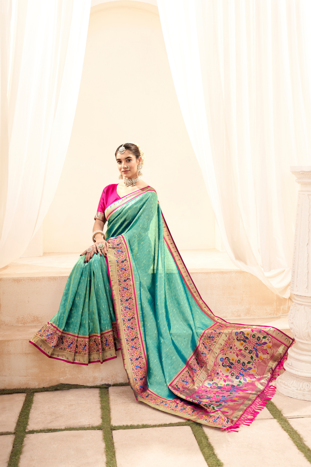Heritage Paithani Tissue Silk with Traditional Zari Weaving - LaVante Fashion