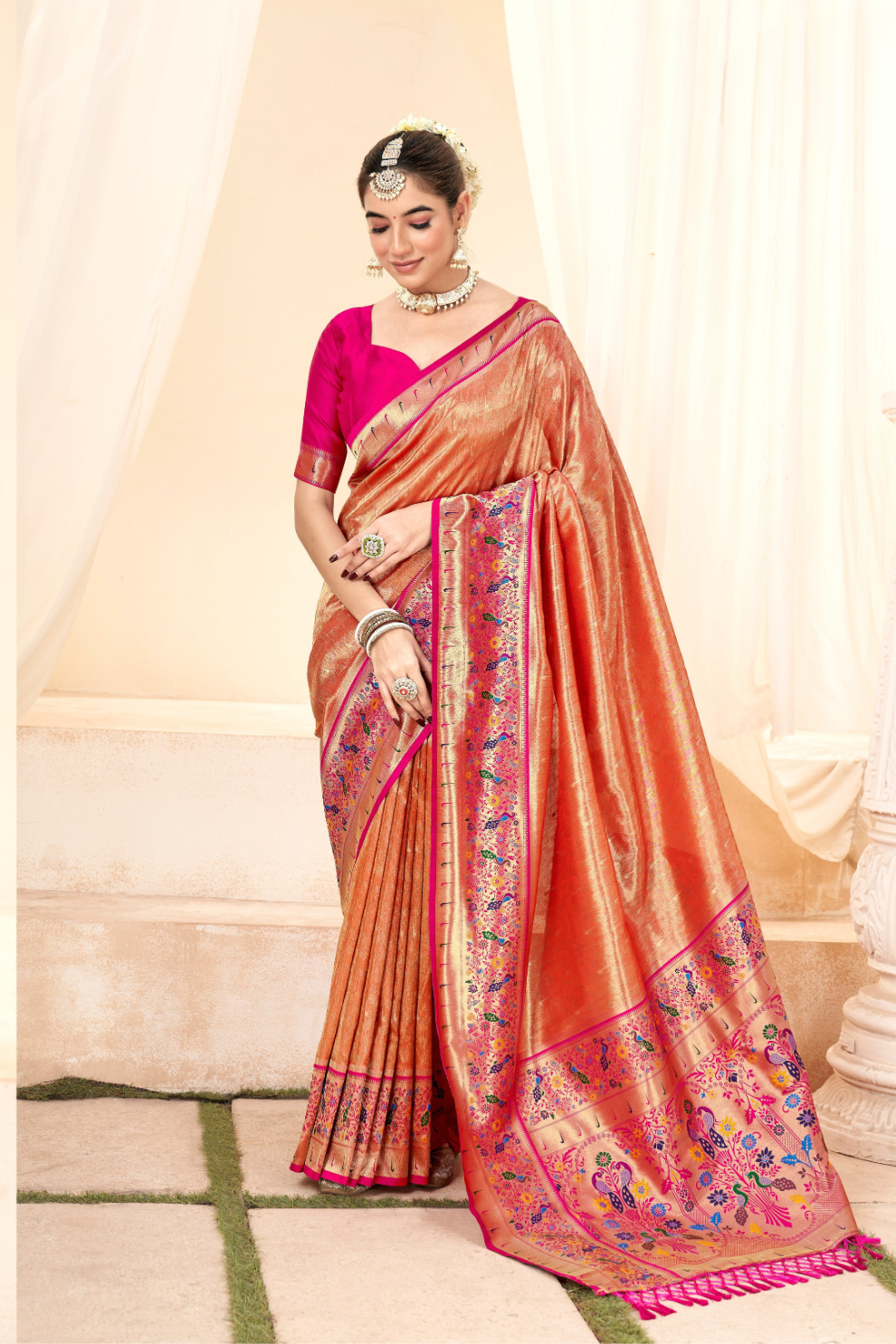Heritage Paithani Tissue Silk with Traditional Zari Weaving - LaVante Fashion
