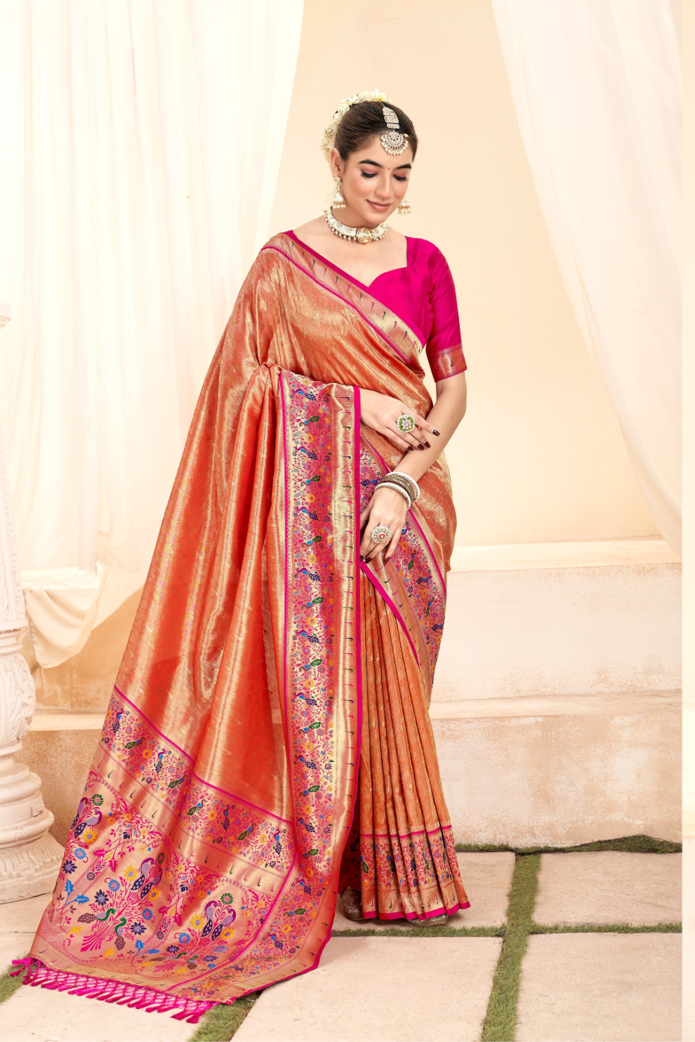 Heritage Paithani Tissue Silk with Traditional Zari Weaving - LaVante Fashion