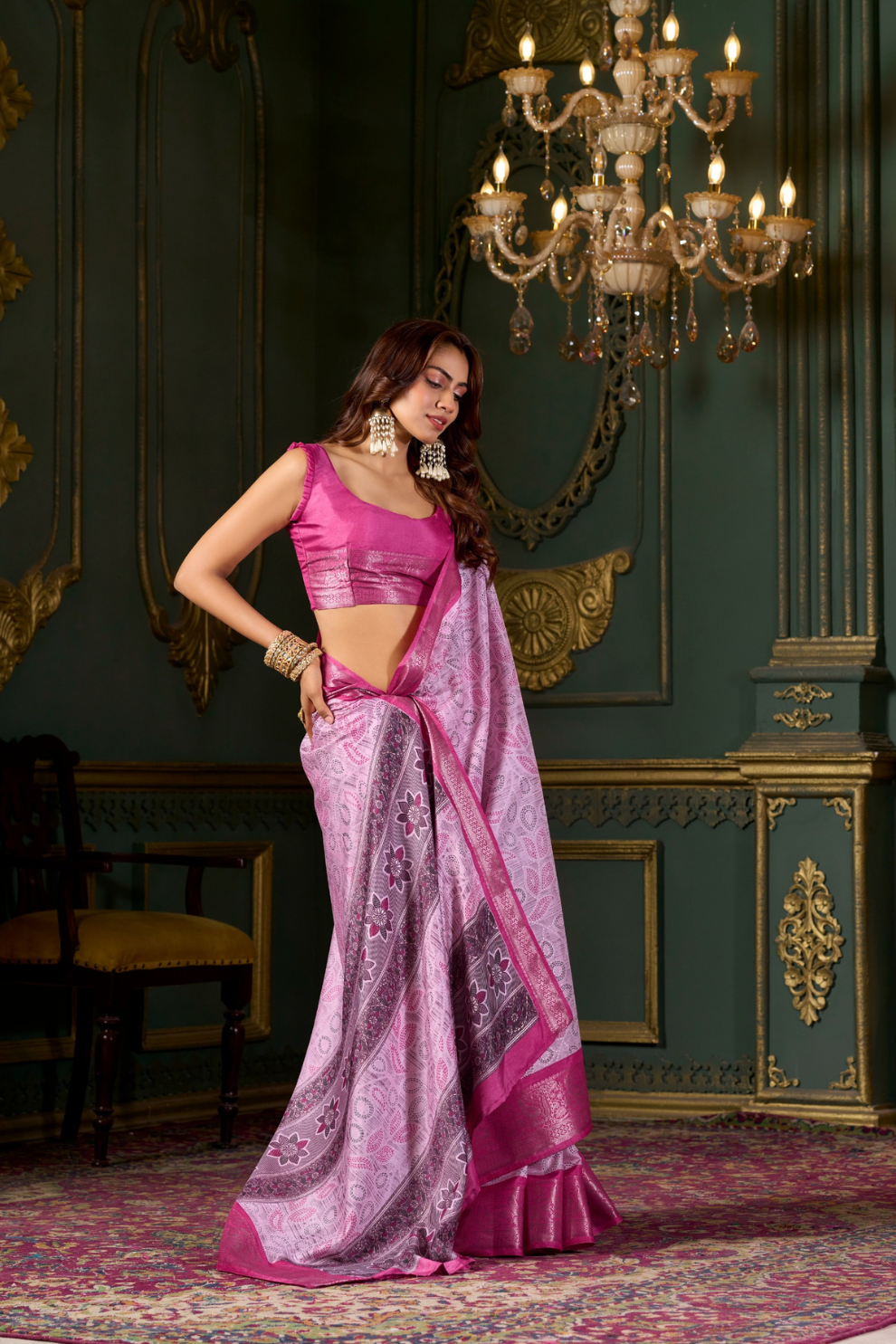 Soft Dola Silk Saree with Foil Print and Dusty Tone Matching - LaVante Fashion