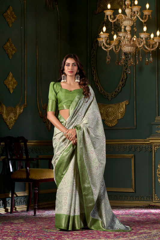 Soft Dola Silk Saree with Foil Print and Dusty Tone Matching - LaVante Fashion