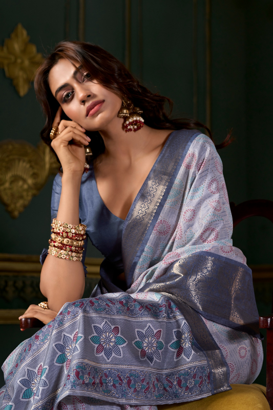 Soft Dola Silk Saree with Foil Print and Dusty Tone Matching - LaVante Fashion